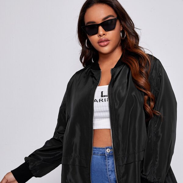 

Plus Zip Up Slant Pocket Bomber Jacket, Black