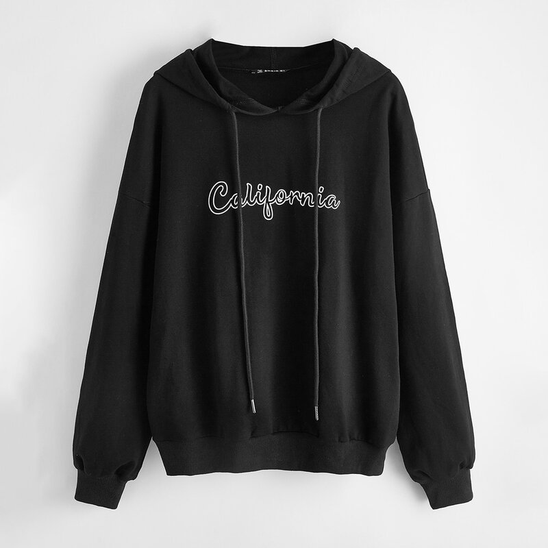 

Drop Shoulder Letter Graphic Drawstring Hoodie, Black