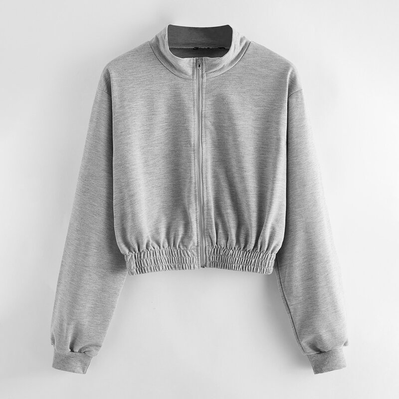 

Stand Collar Zip Up Sweatshirt, Light grey