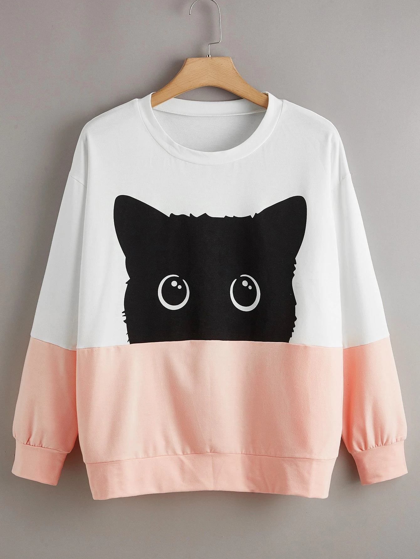 Color block cat print sweatshirt Clearance