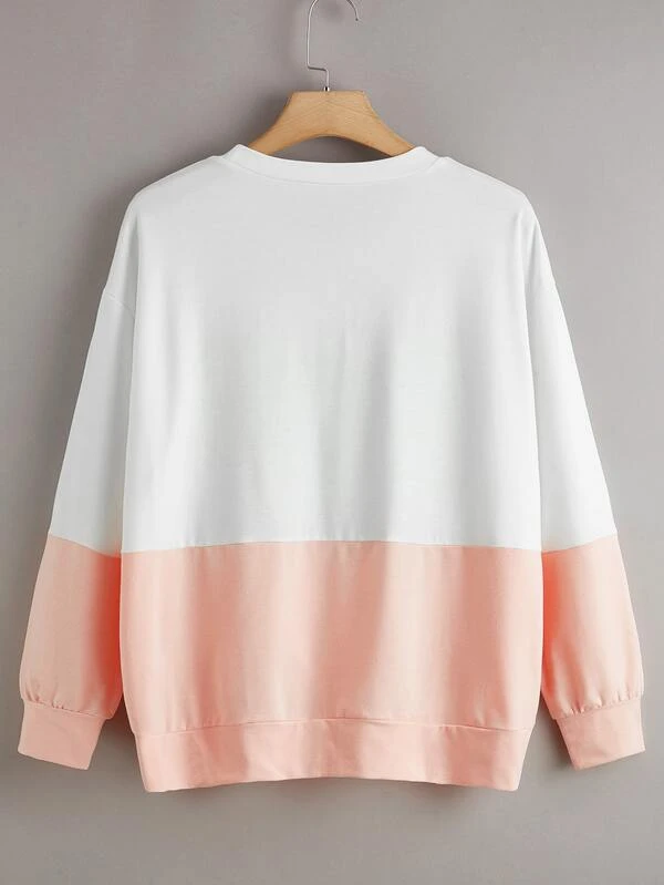 color block cat print sweatshirt