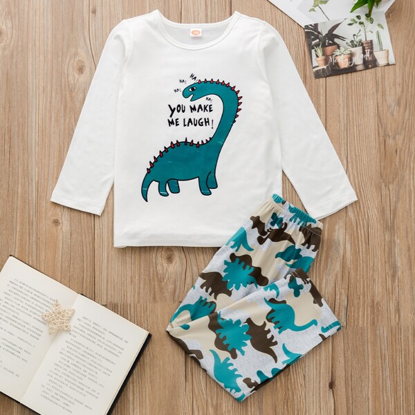 

Toddler Boys Dinosaur And Slogan Graphic Tee With Pants, Multicolor