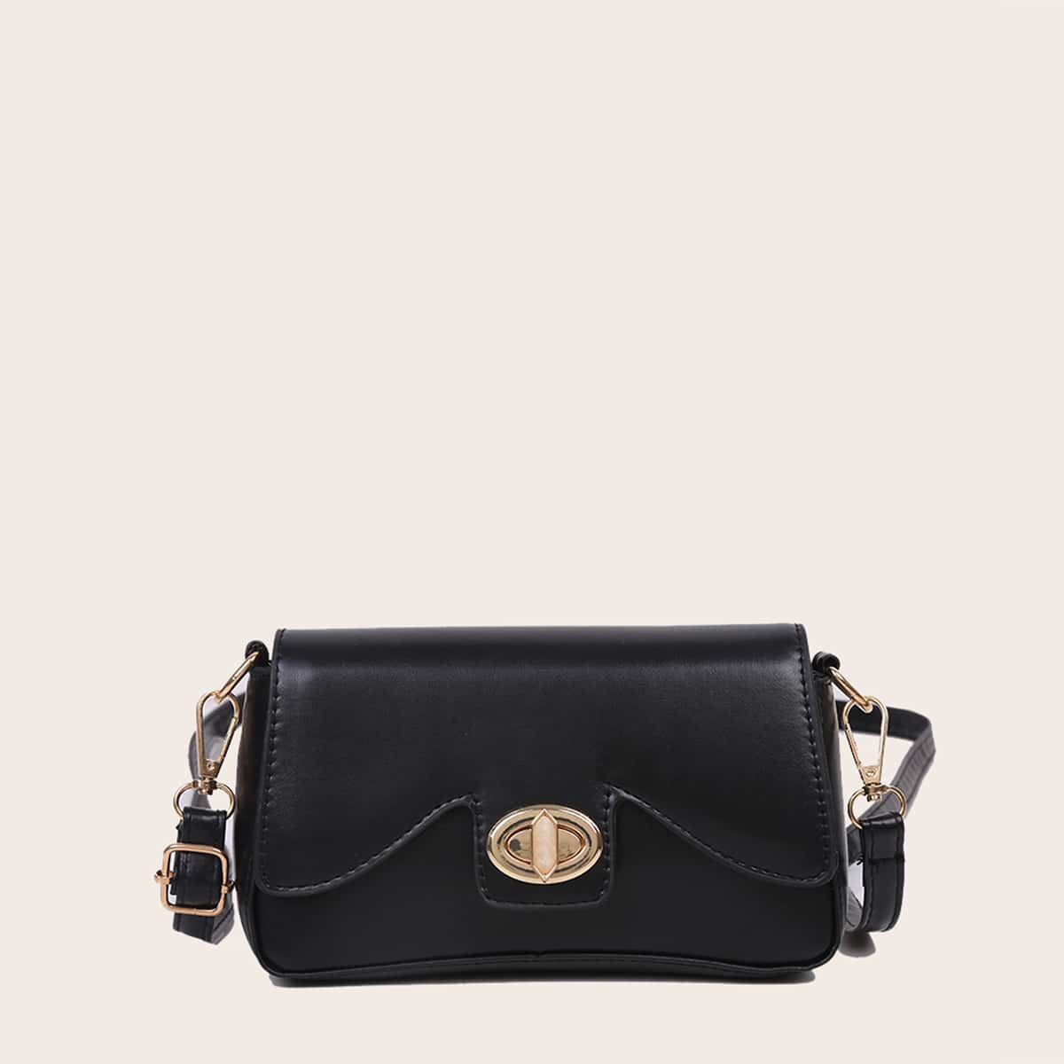 

Solid Twist Lock Crossbody Bag, Black