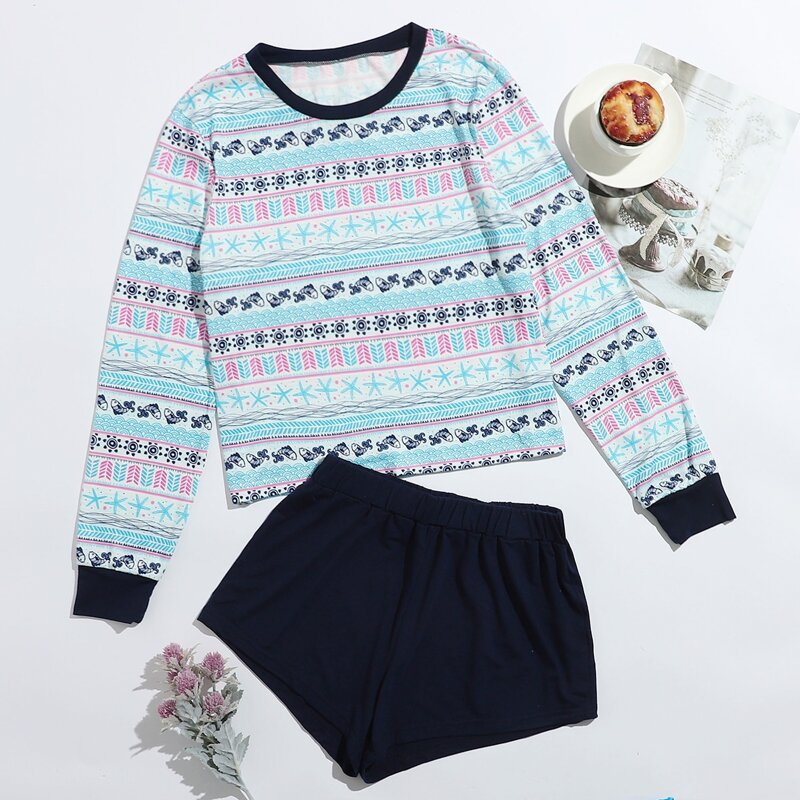 

Geometric & Fish Print PJ Set, Multicolor