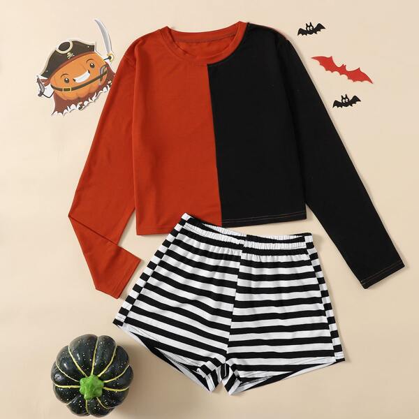 

Colorblock Tee & Stripe Shorts PJ Set, Multicolor