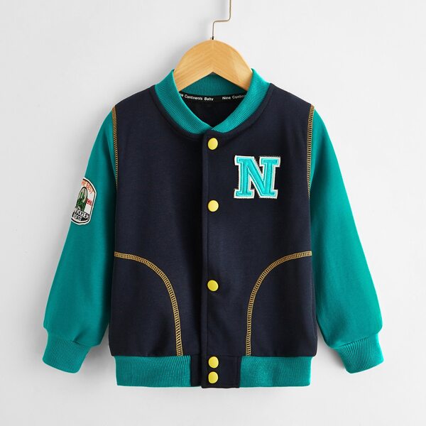 

Toddler Boys Color-block Patched Topstitching Bomber Jacket, Navy blue