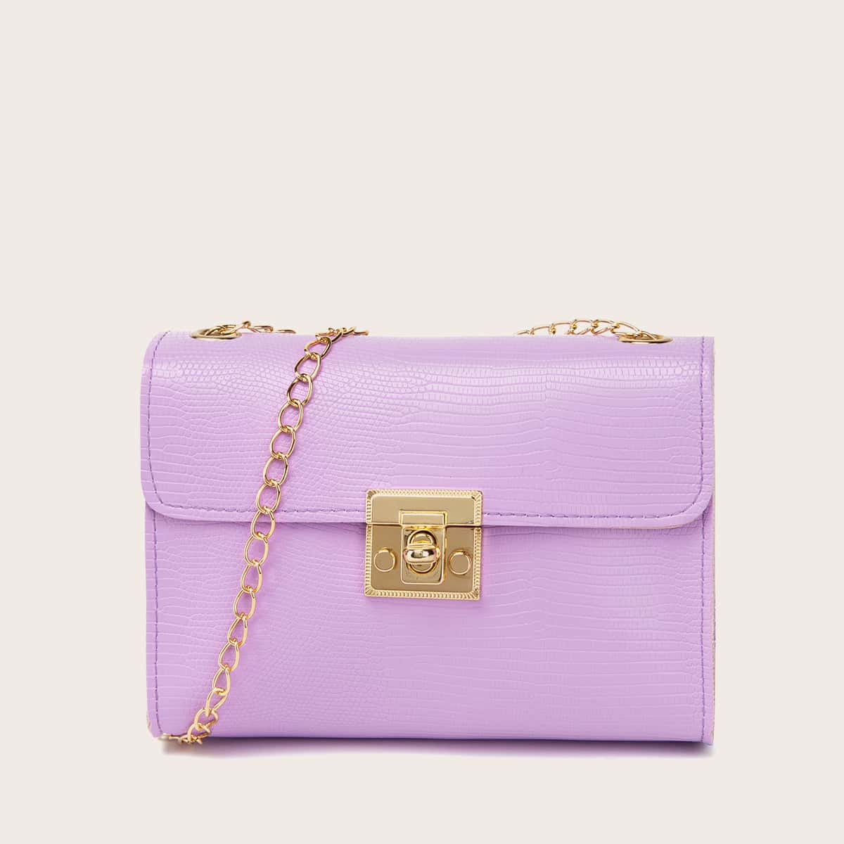 

Lizard Embossed Chain Crossbody Bag, Purple