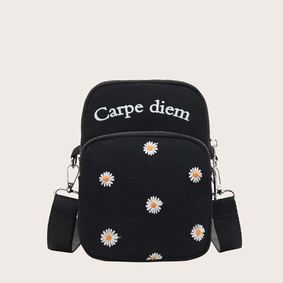 

Daisy Canvas Crossbody Bag, Black