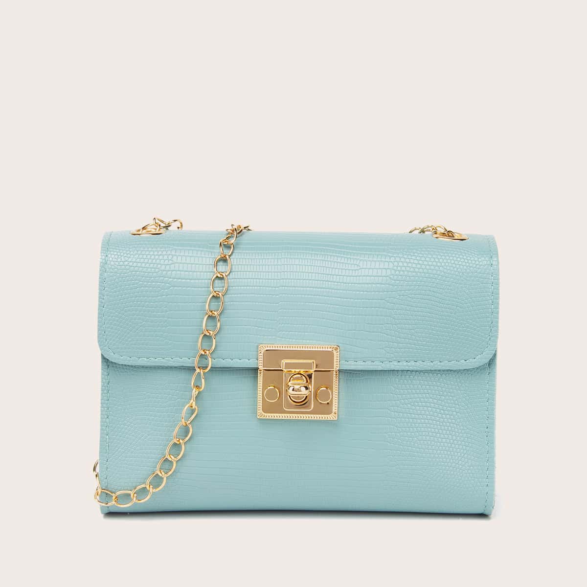 

Lizard Embossed Chain Crossbody Bag, Blue