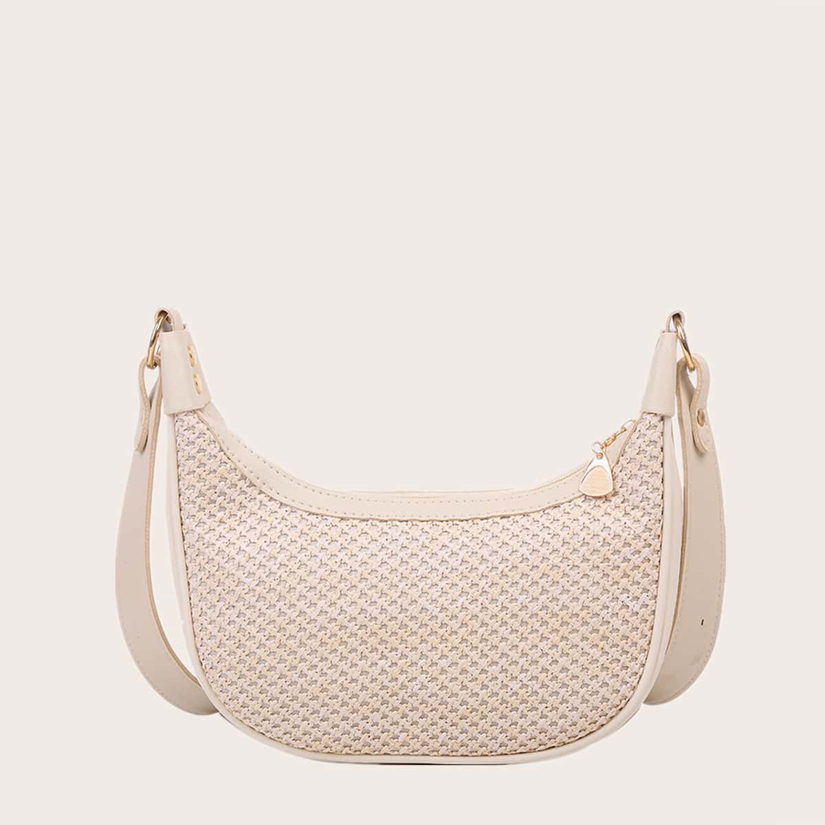 

Solid Woven Baguette Bag, Beige