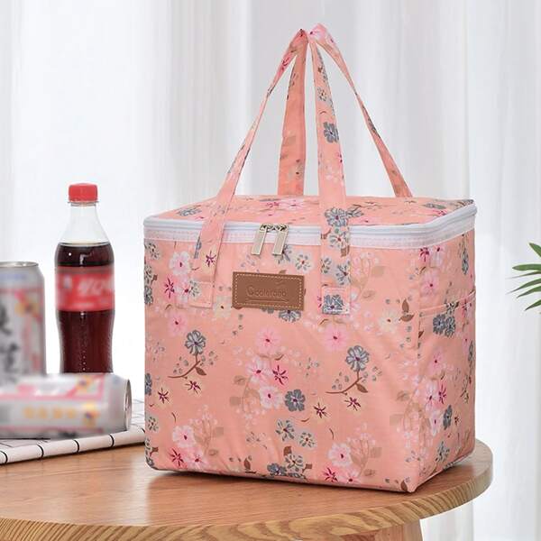 

Flower Print Insulation Lunch Bag, Pink