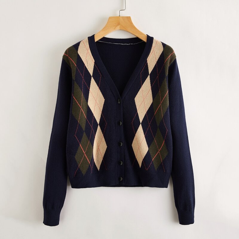 

Argyle Button Front Cardigan, Multicolor
