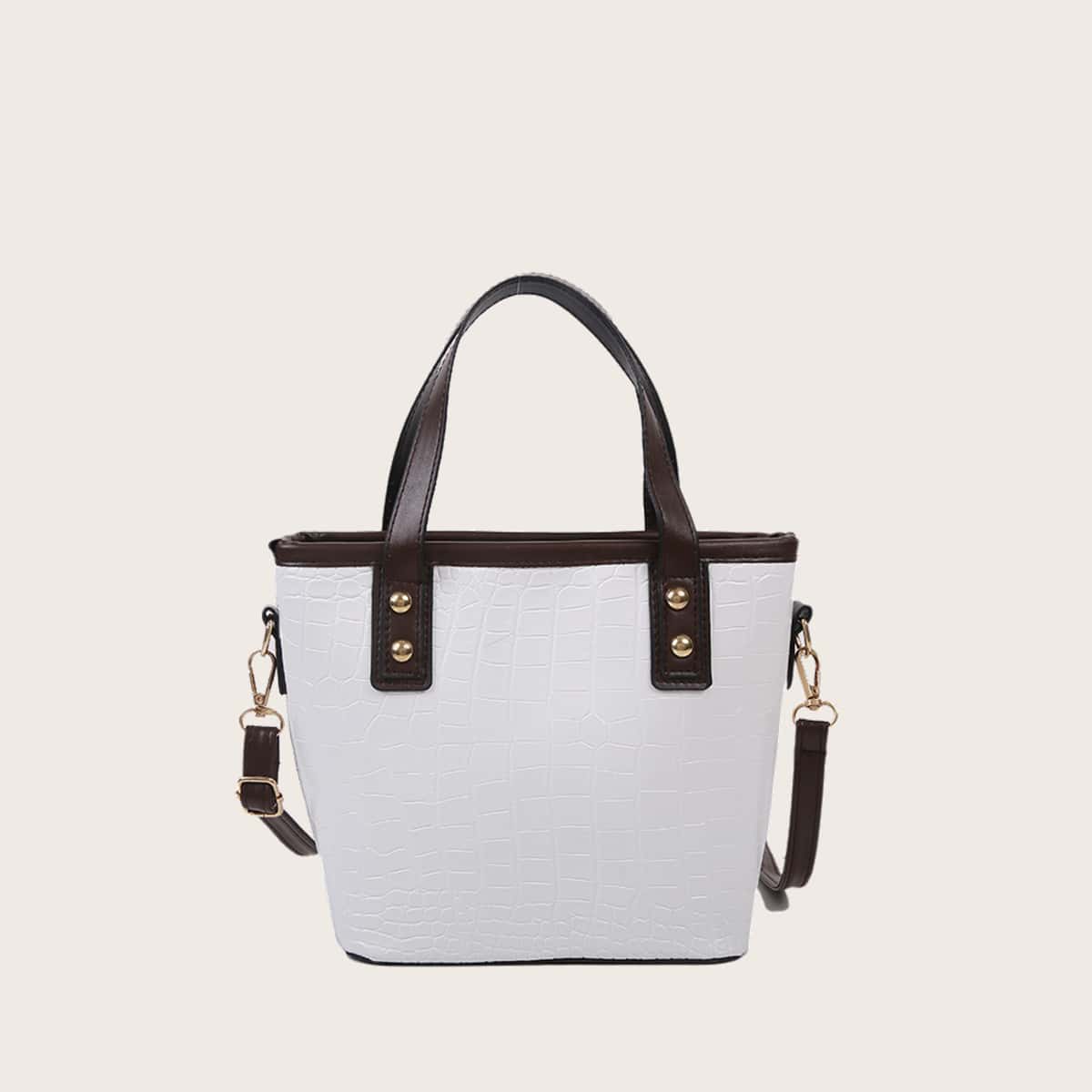 

Croc Embossed Satchel Bag, White