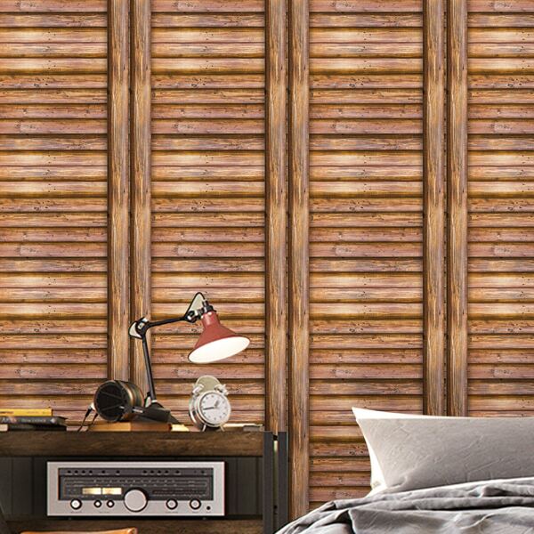

3D Wooden Stick Pattern Wall Sticker, Brown
