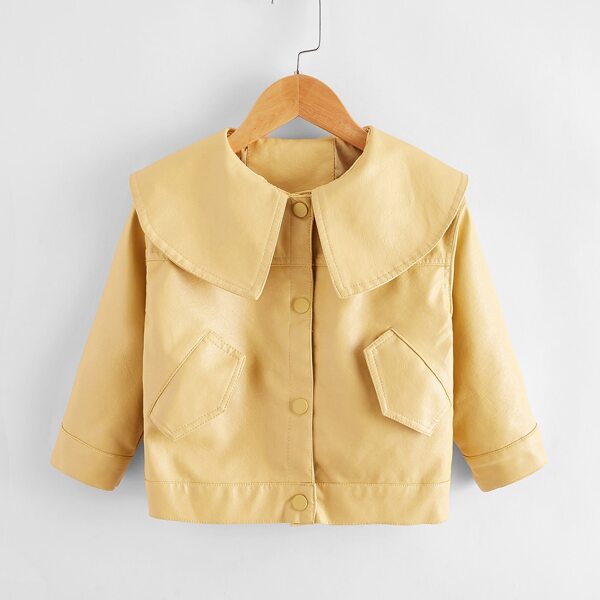 

Toddler Girls PU Leather Peter Pan Collar Jacket, Yellow