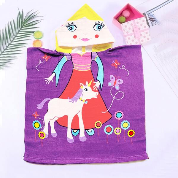 

Kids Unicorn Print Hooded Bath Towel, Purple