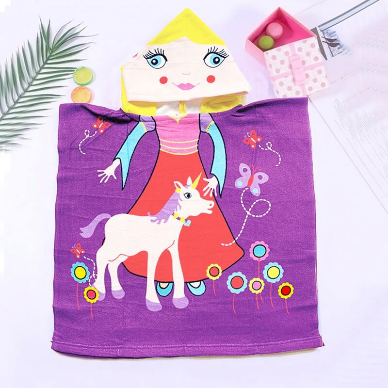 

Kids Unicorn Print Hooded Bath Towel, Purple