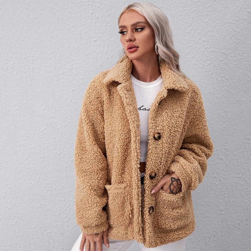 

Pocket Front Teddy Coat, Camel