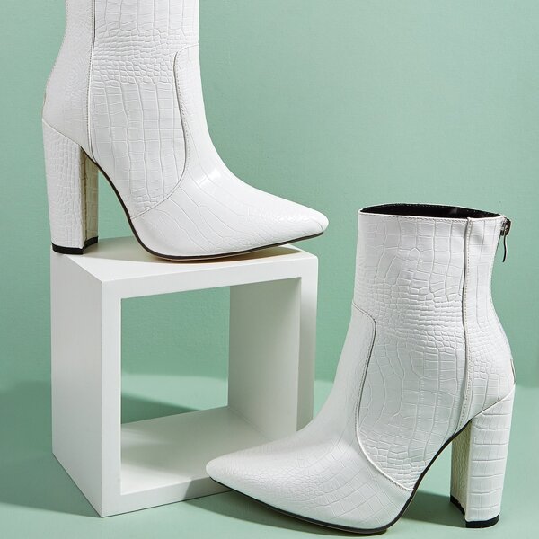 

Croc Embossed Ankle Boots, White