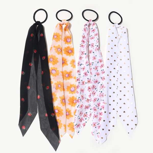 

4pcs Toddler Girls Flower Print Hair Tie, Multicolor
