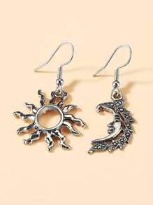 月亮太陽耳墜 - 銀色 - 查看 2