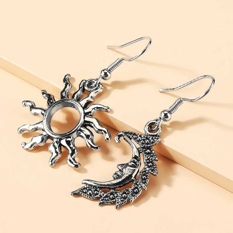 

Moon Sun Drop Earrings, Silver