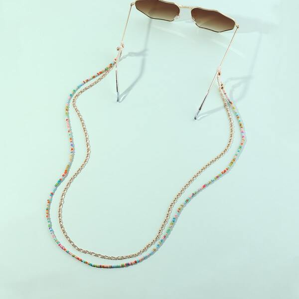 

2pcs Colorful Bead Decor Glasses Chain, Multicolor