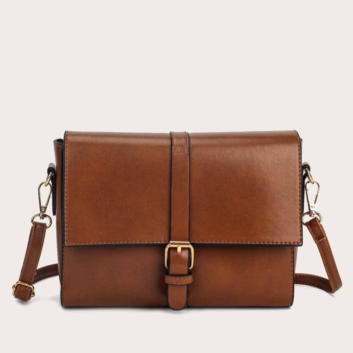 

Pin Buckle Front Flap Crossbody Bag, Brown
