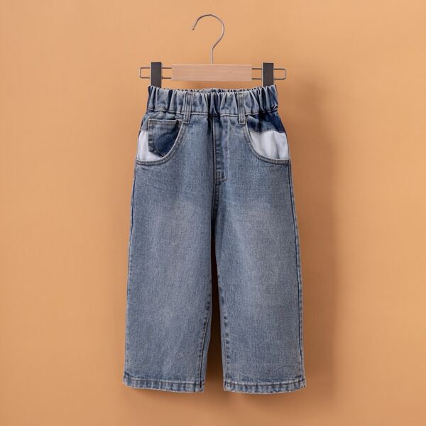 

Toddler Girls Elastic Waist Wide Leg Jeans, Medium wash