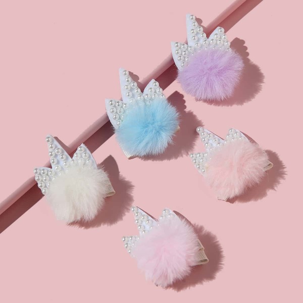 

5pcs Toddler Girls Fluffy Hair Clip, Multicolor