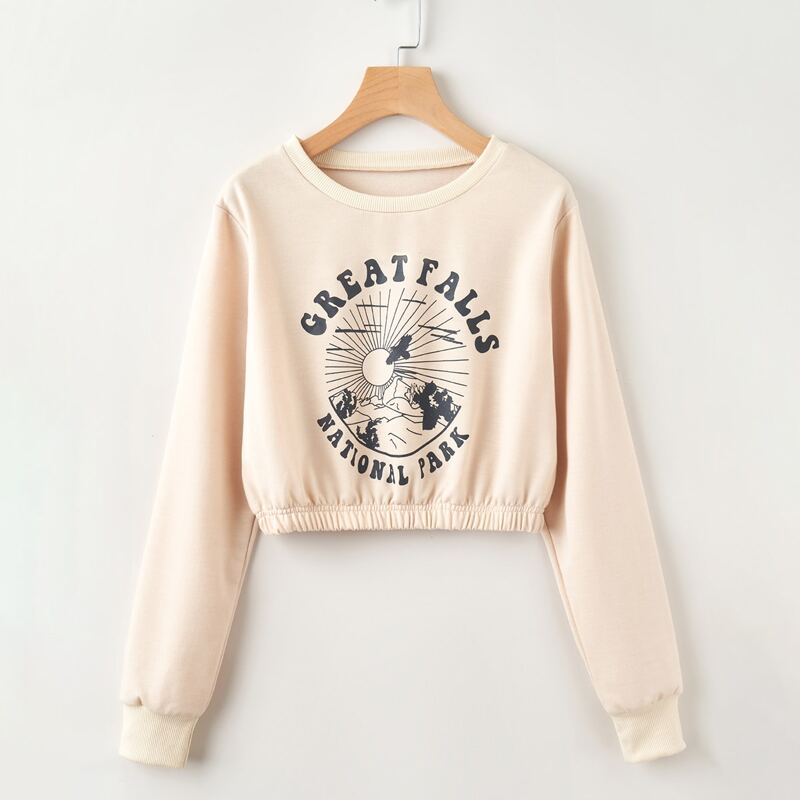 

Letter Graphic Crop Sweatshirt, Apricot