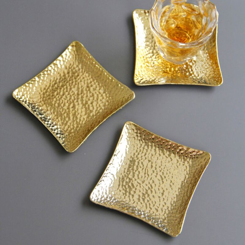

1pc Stainless Steel Square Coaster, Gold