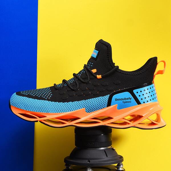 

Men Lace Up Decor Knit Chunky Sneakers, Orange