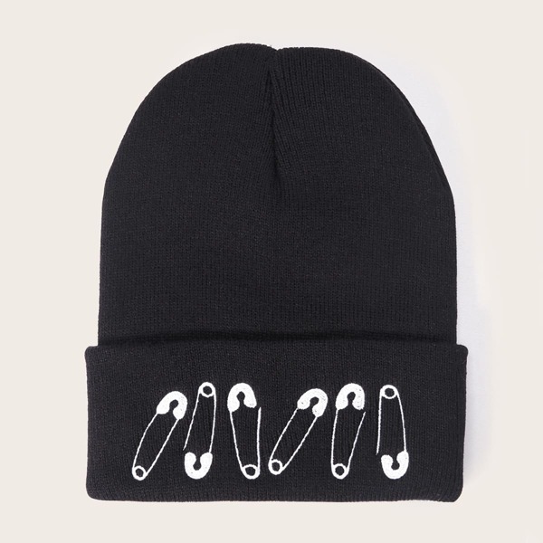 

Safety Pin Pattern Beanie, Black