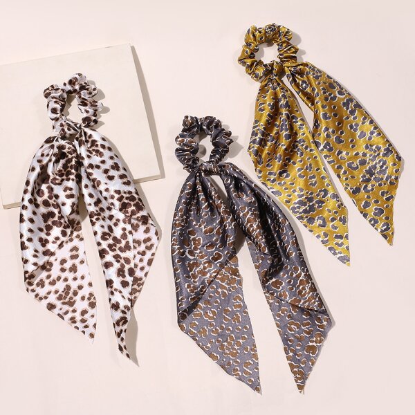 

3pcs Leopard Pattern Scrunchie Scarf, Multicolor
