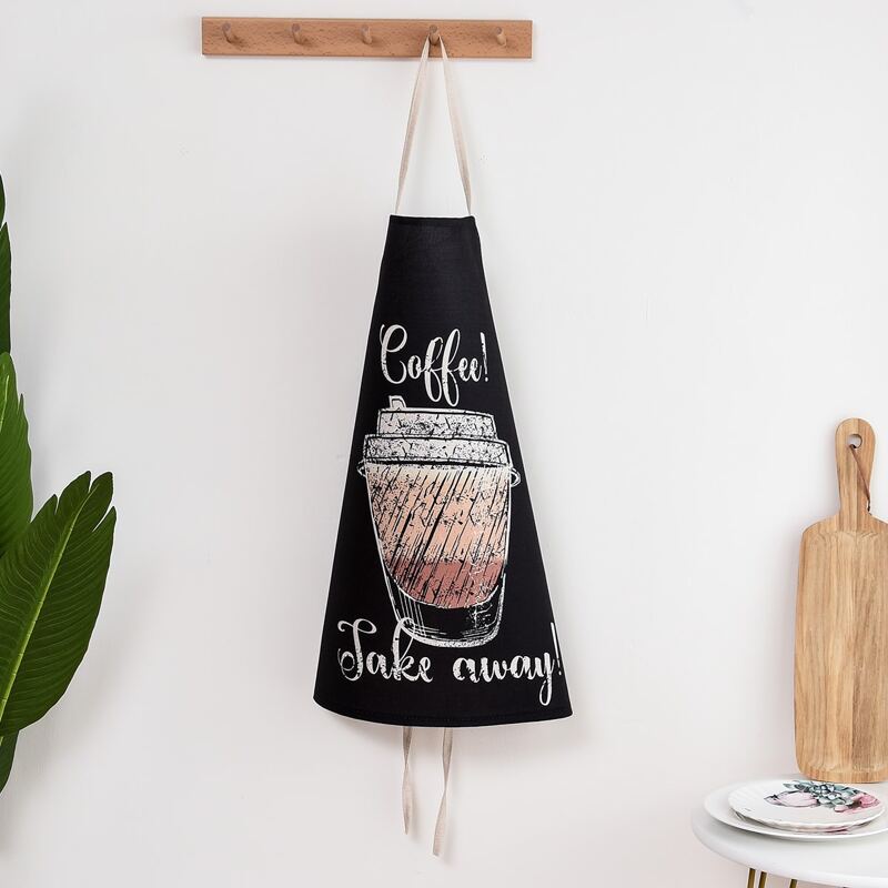 

Coffee Print Apron, Black