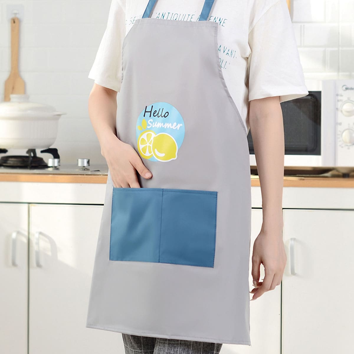 

Lemon Print Apron, Grey