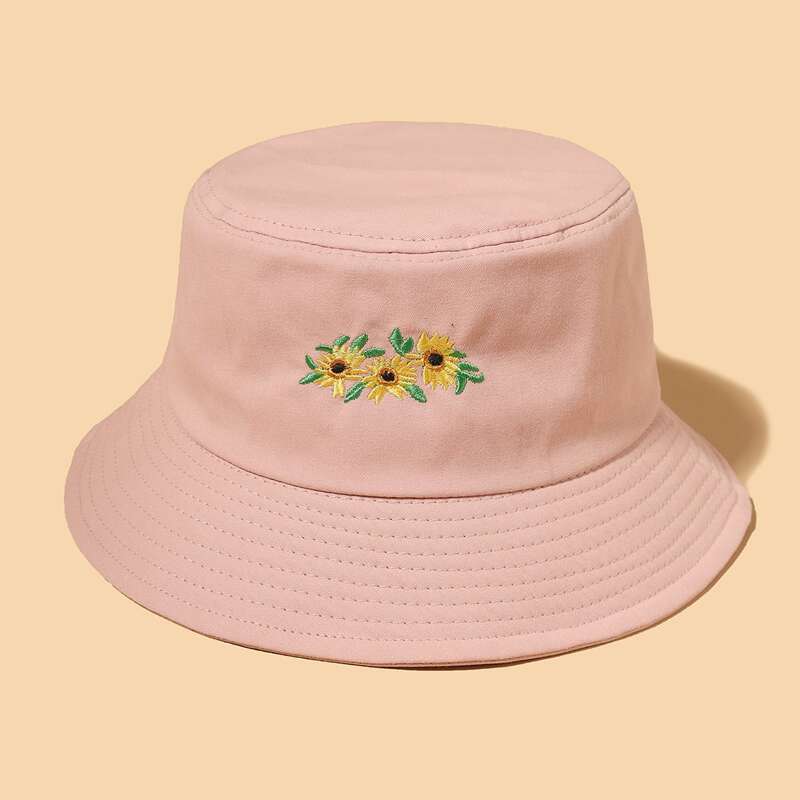

Flower Embroidery Bucket Hat, Pink