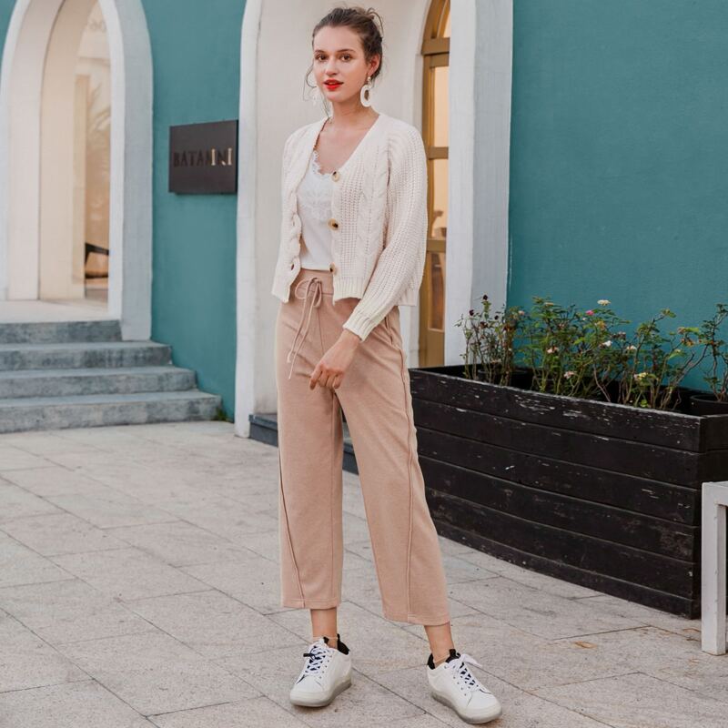 

Tie Front Solid Pants, Dusty pink