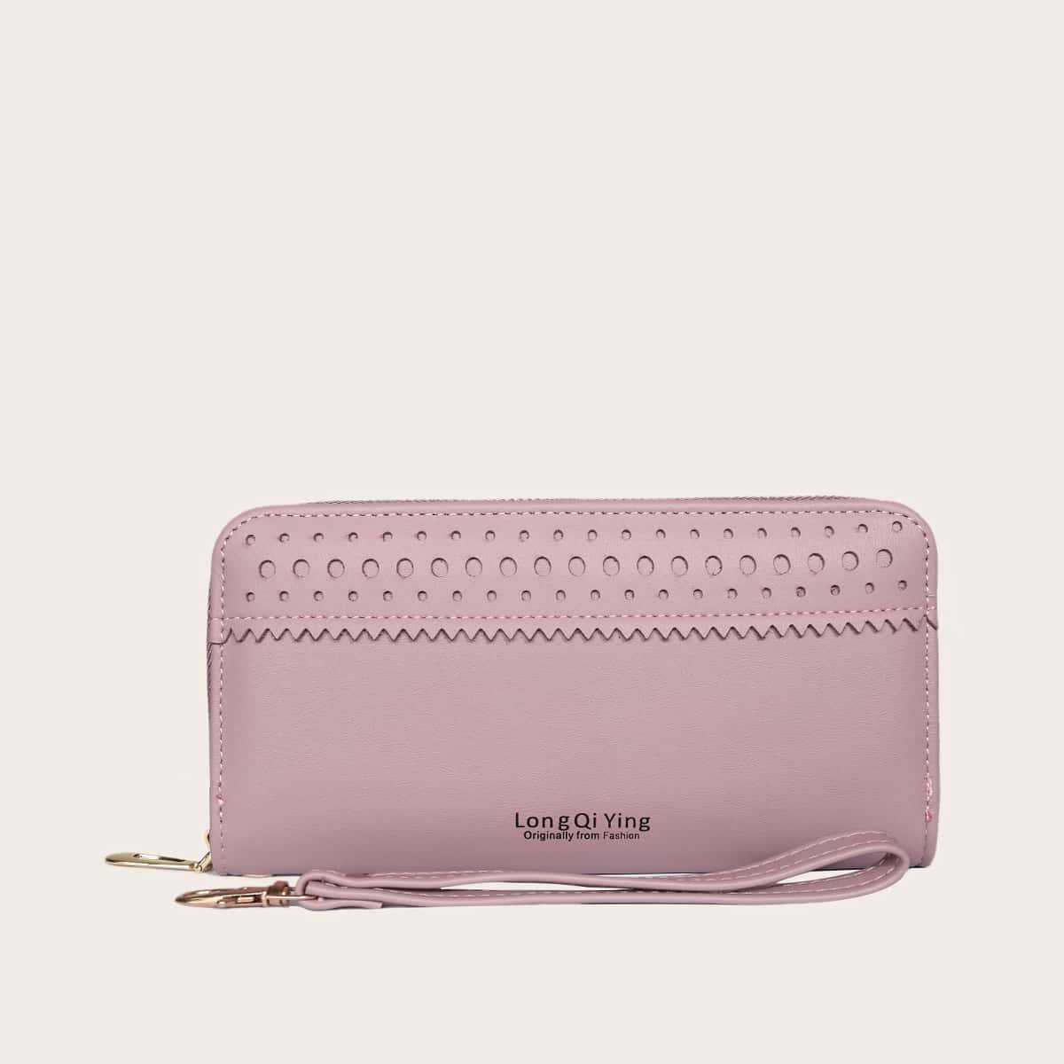 

Hollow Out Long Purse With Wristlet, Purple