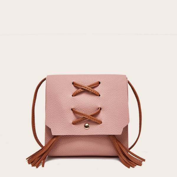 

Tassel Decor Flap Crossbody Bag, Pink