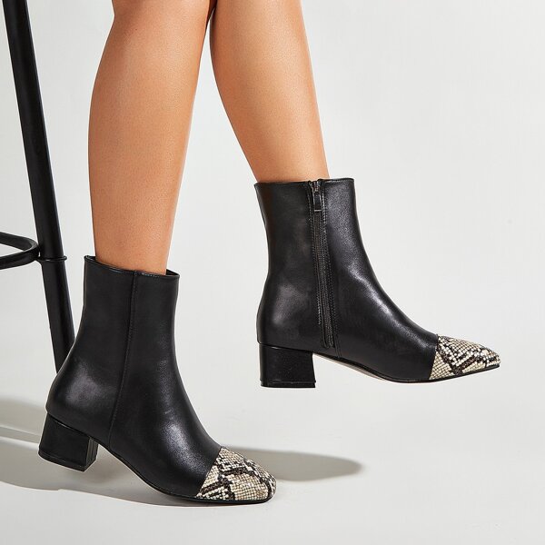 

Snakeskin Detail Chunky Boots, Black