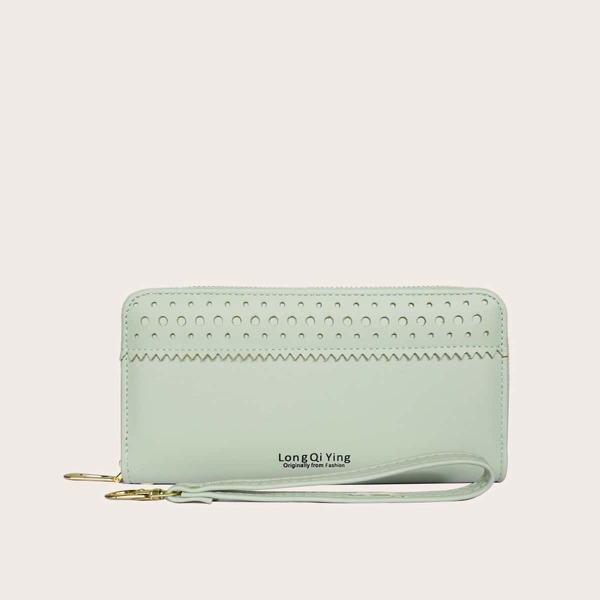 

Hollow Out Long Purse With Wristlet, Mint green
