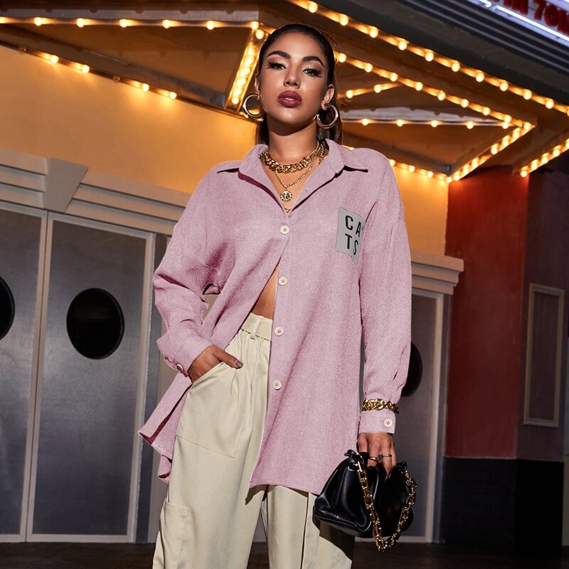 

Letter Graphic Button Front Top, Baby pink