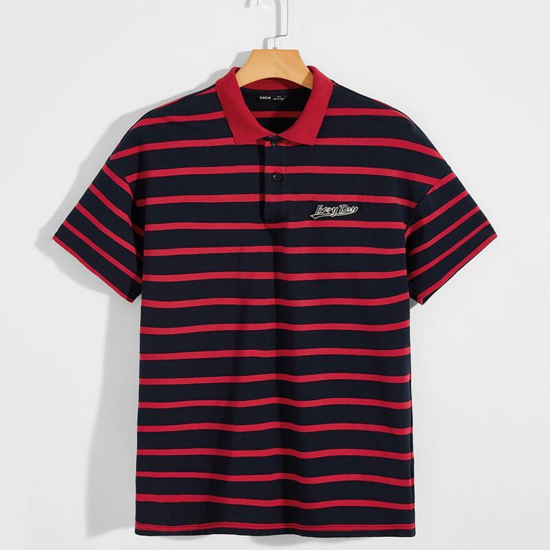 

Guys Patched Detail Striped Polo Shirt, Multicolor