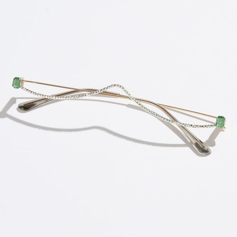 

Rhinestone Detail Half Frame Eyewear Glasses Without Lens, Green