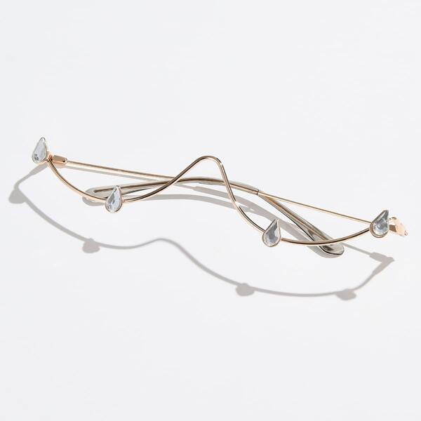 

Rhinestone Detail Half Frame Eyewear Glasses Without Lens, Gold