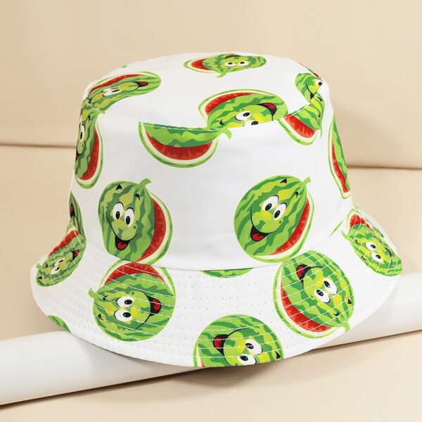 

Cartoon Watermelon Print Bucket Hat, White