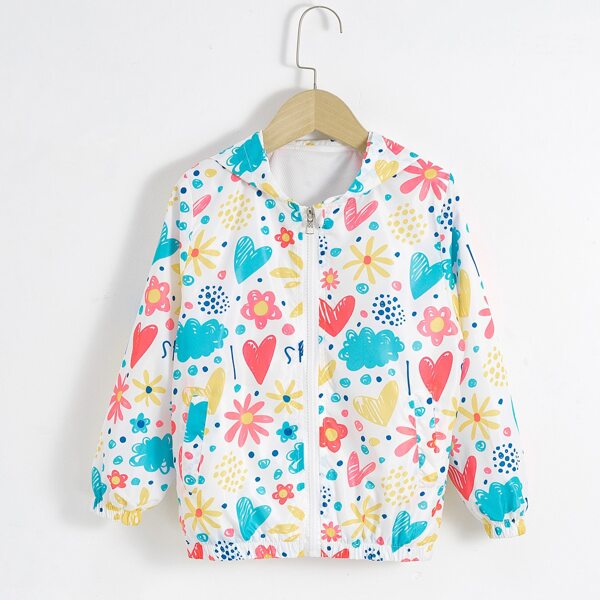 

Toddler Girls Heart & Floral Print Zip-up Hooded Jacket, Multicolor