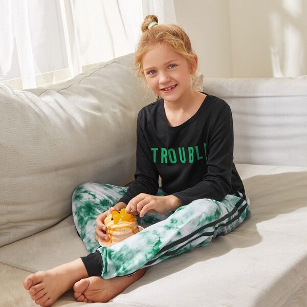 

Girls Tie Dye And Side Striped PJ Set, Multicolor
